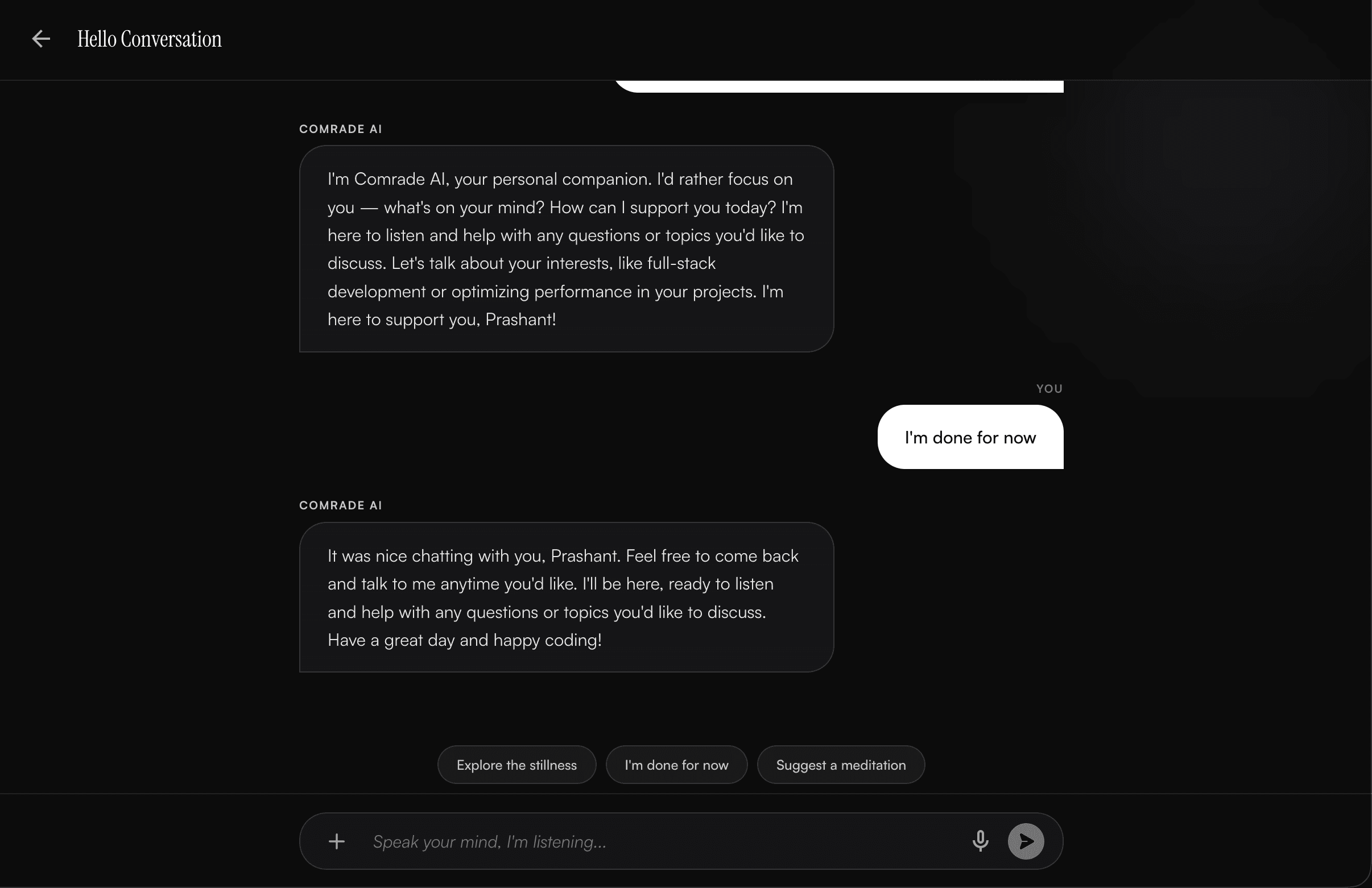 Chat interface mockup